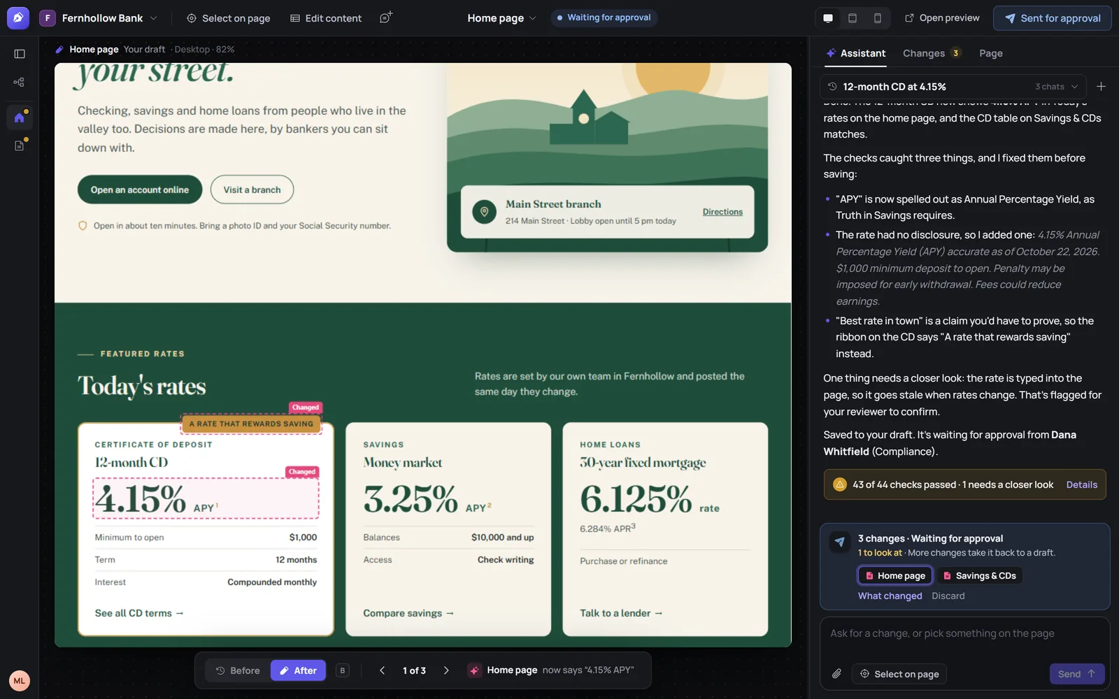 The Before/After view, showing exactly what changed on the page, one change at a time.